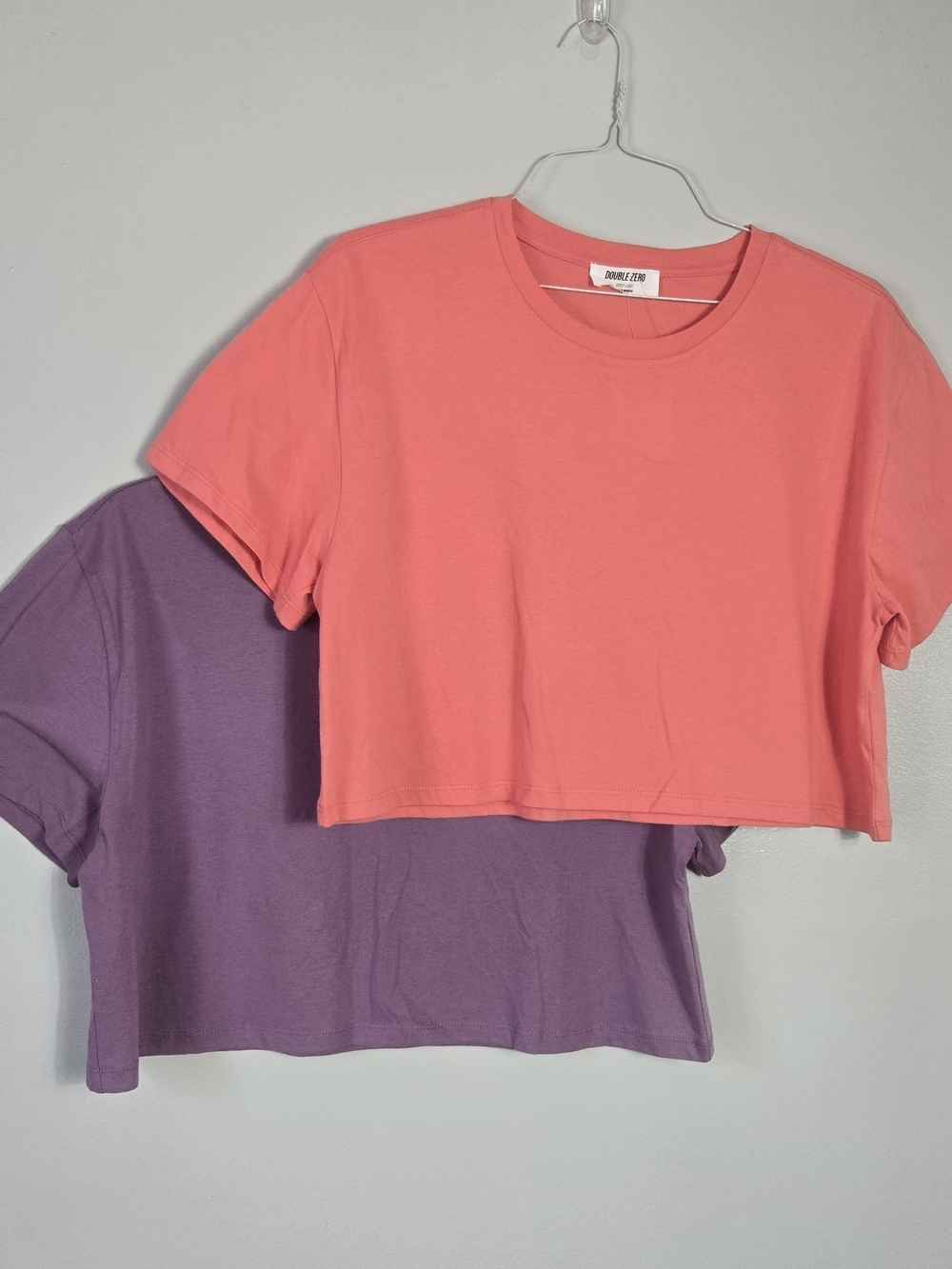NWT Double Zero Coral Pink Purple 100% Cotton Boxy Crop T-Shirt Bundle Large